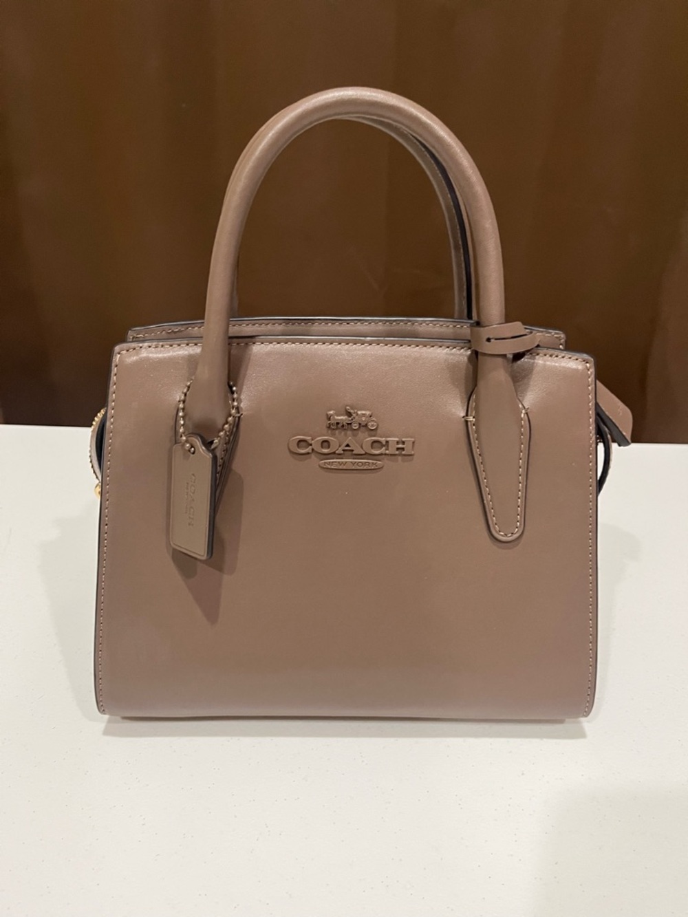 Coach Leather Satchel in Taupe Color